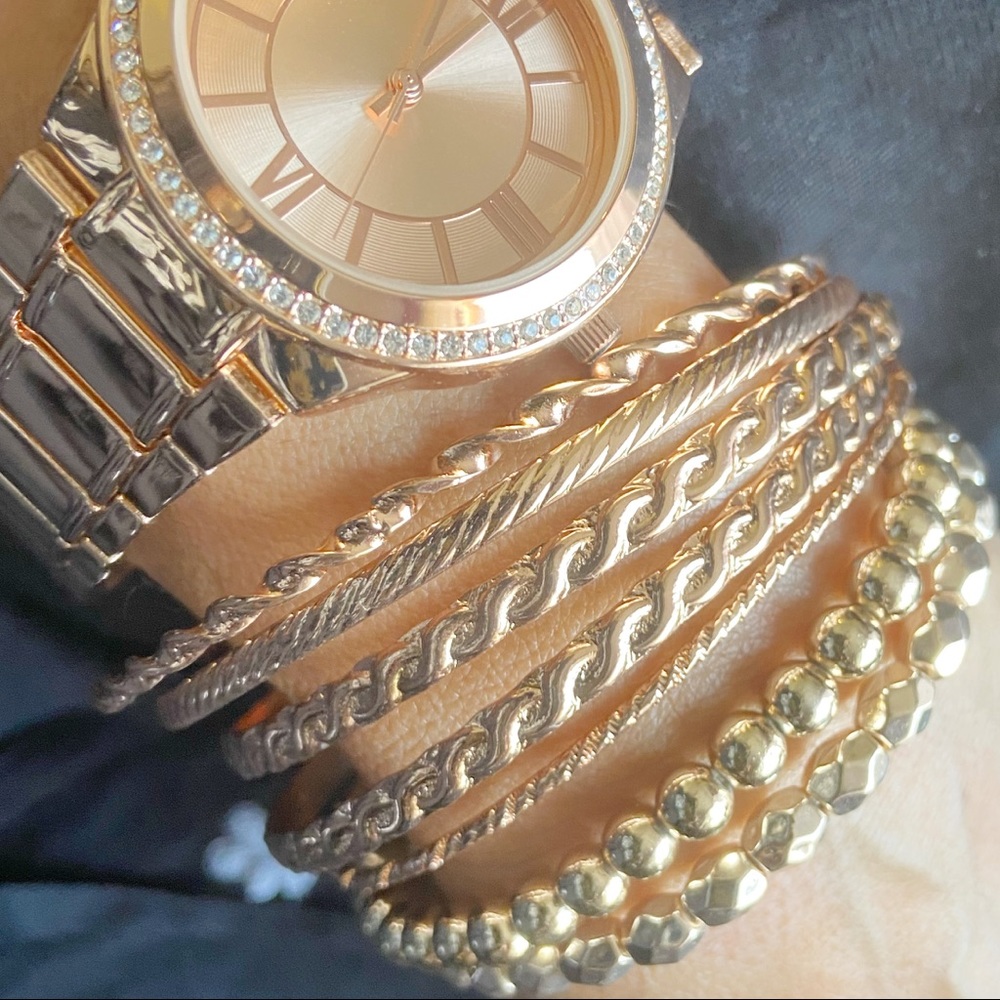 ROSE GOLD STATEMENT BANGLE SET - Picture 2 of 5